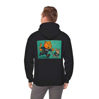 KoolKat 3 Heavy Blend Hoodie, "Trumpy Kitty I.C.E", Unisex Graphic Hoodie, Funny Animal Apparel, Gift for Cat Lovers