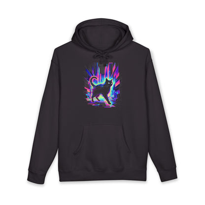 Retro Glitch Cat Hoodie — Vaporwave Neon Cat Graphic Sweatshirt