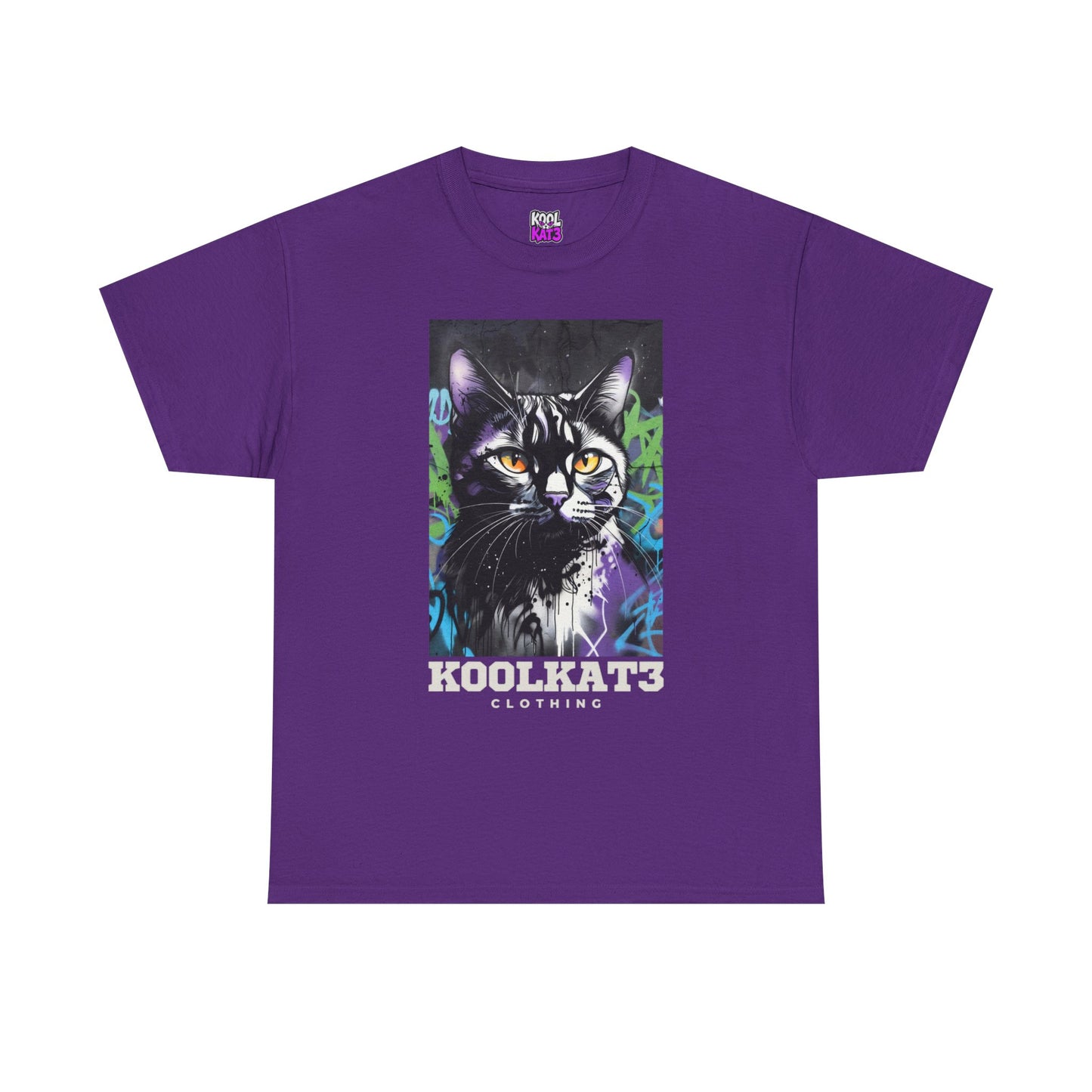 Cat Portrait T-Shirt — Urban Graffiti Black Cat Tee with Amber Eyes