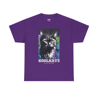 Cat Portrait T-Shirt — Urban Graffiti Black Cat Tee with Amber Eyes
