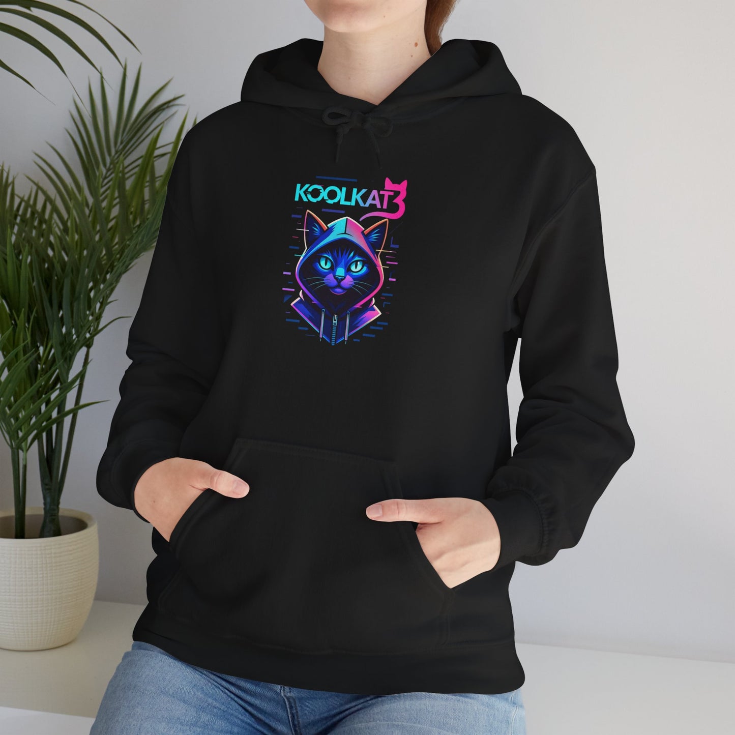 Cat Cyberpunk Hoodie - Kookikat Neon Retro Futuristic Graphic Hooded Sweatshirt