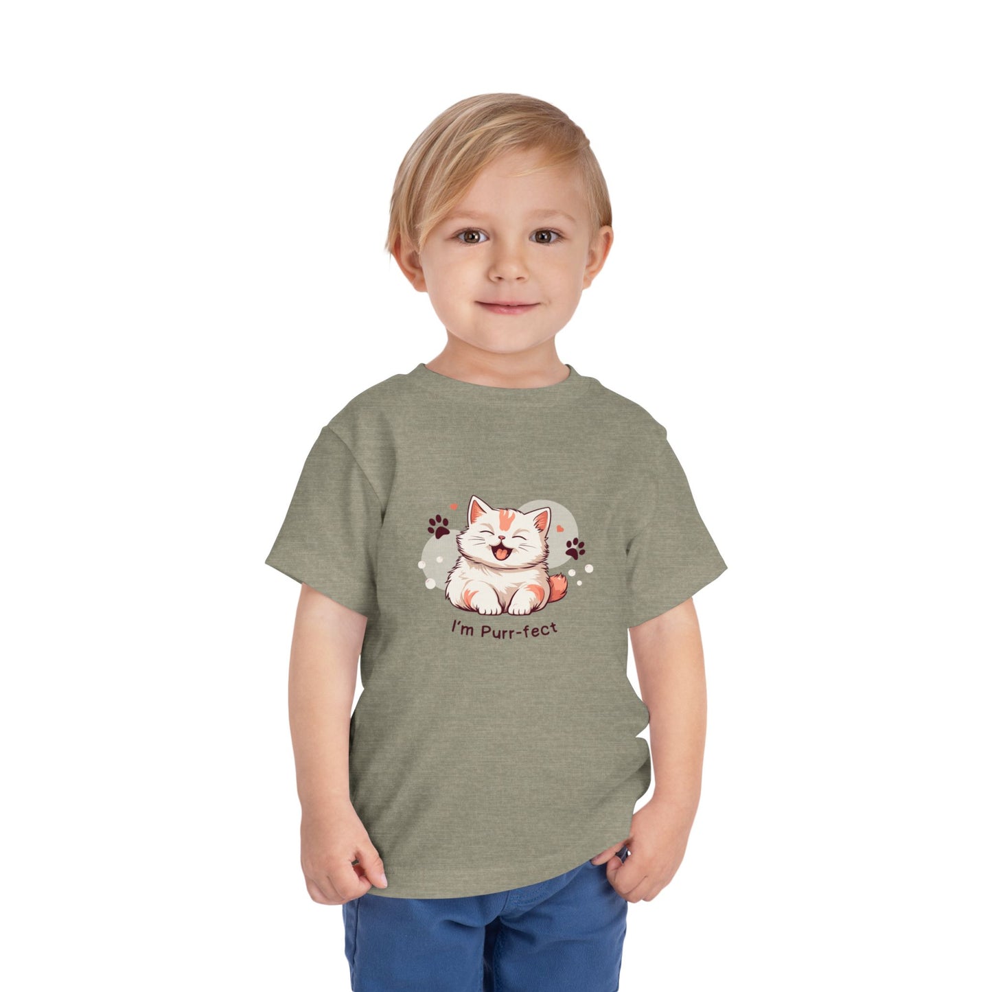 Adorable Toddler Cat Tee Shirt, Perfect Gift for Cat Lovers, Cute Baby T-Shirt for Birthdays, Pet-themed Apparel, Toddler Short Sleeve Top