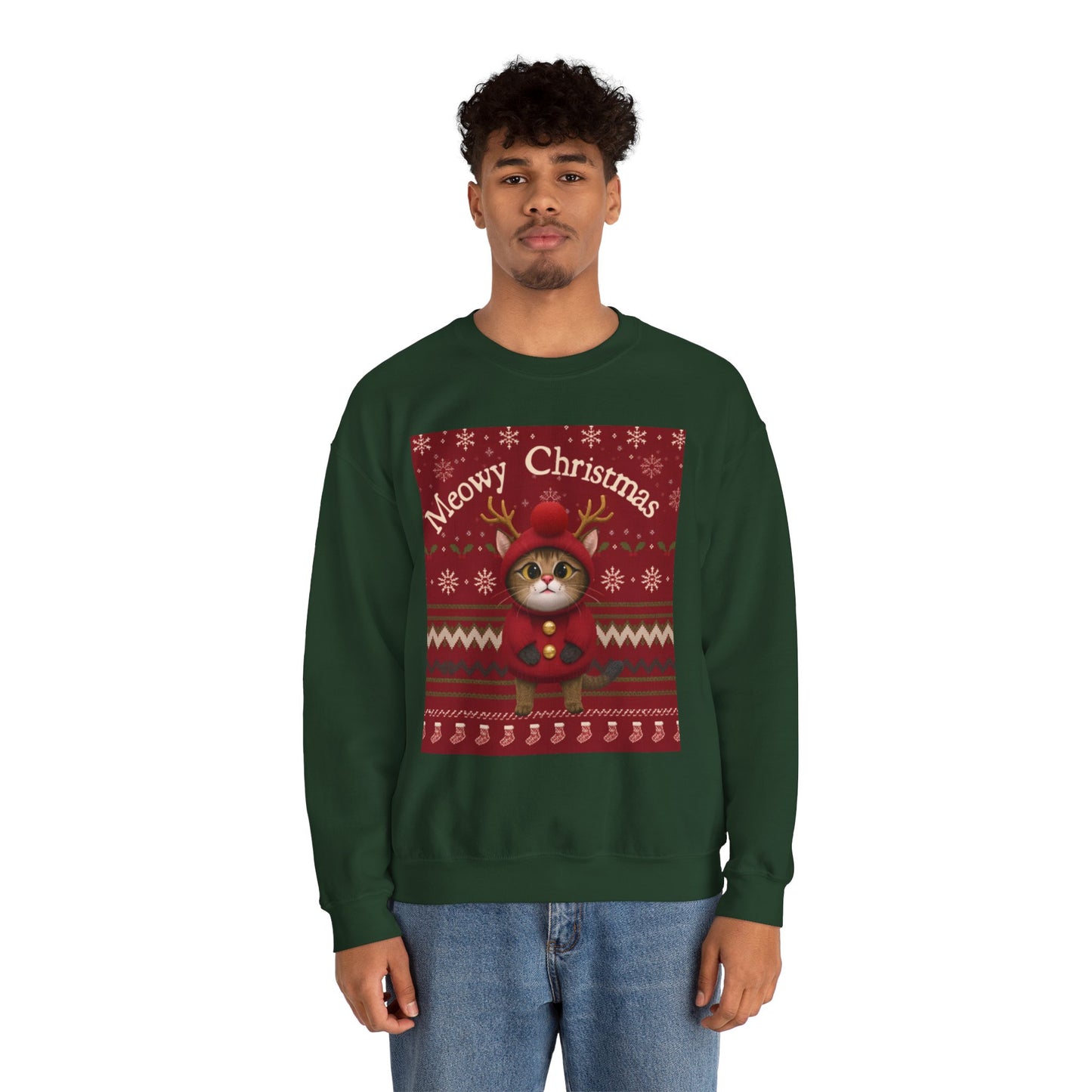 Meowy Christmas Crewneck Sweatshirt for Cat Lovers