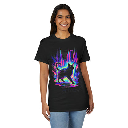 Retro Cyberpunk Cat T-Shirt — Neon City Night Graphic Tee