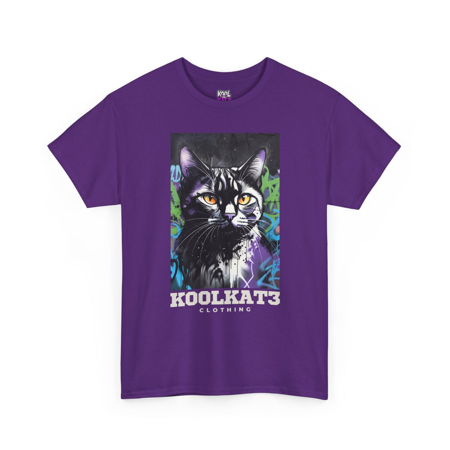 Cat Portrait T-Shirt — Urban Graffiti Black Cat Tee with Amber Eyes