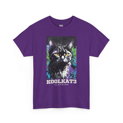 Cat Portrait T-Shirt — Urban Graffiti Black Cat Tee with Amber Eyes