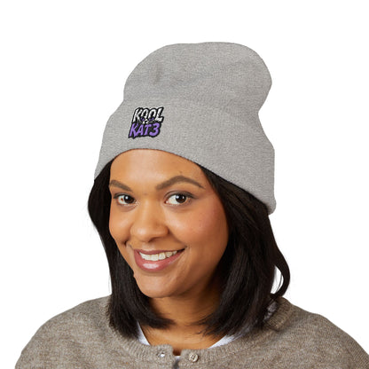 Embroidered "Kool Kat3" Cuffed Beanie — Cozy Streetwear Knit Hat