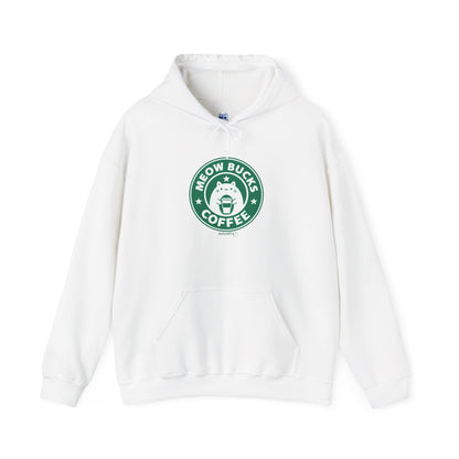 Cozy Unisex Hoodie - Meow Bucks Coffee Design, Perfect for Cat Lovers, Gift for Pet Owners, Casual Wear, Coffee Lovers
