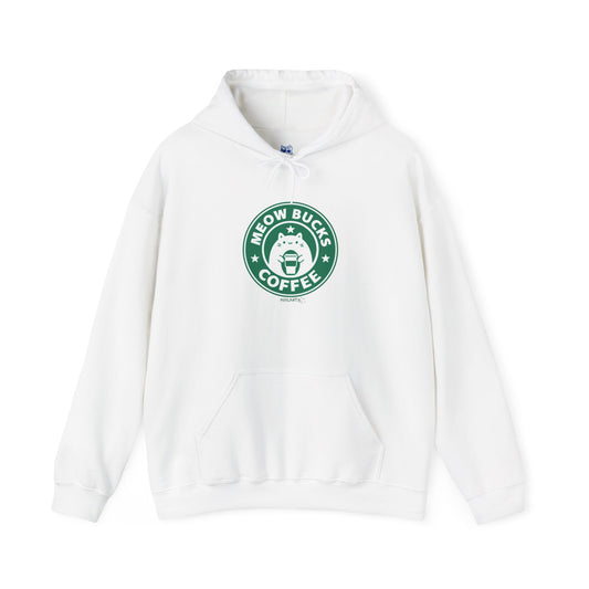 Cozy Unisex Hoodie - Meow Bucks Coffee Design, Perfect for Cat Lovers, Gift for Pet Owners, Casual Wear, Coffee Lovers