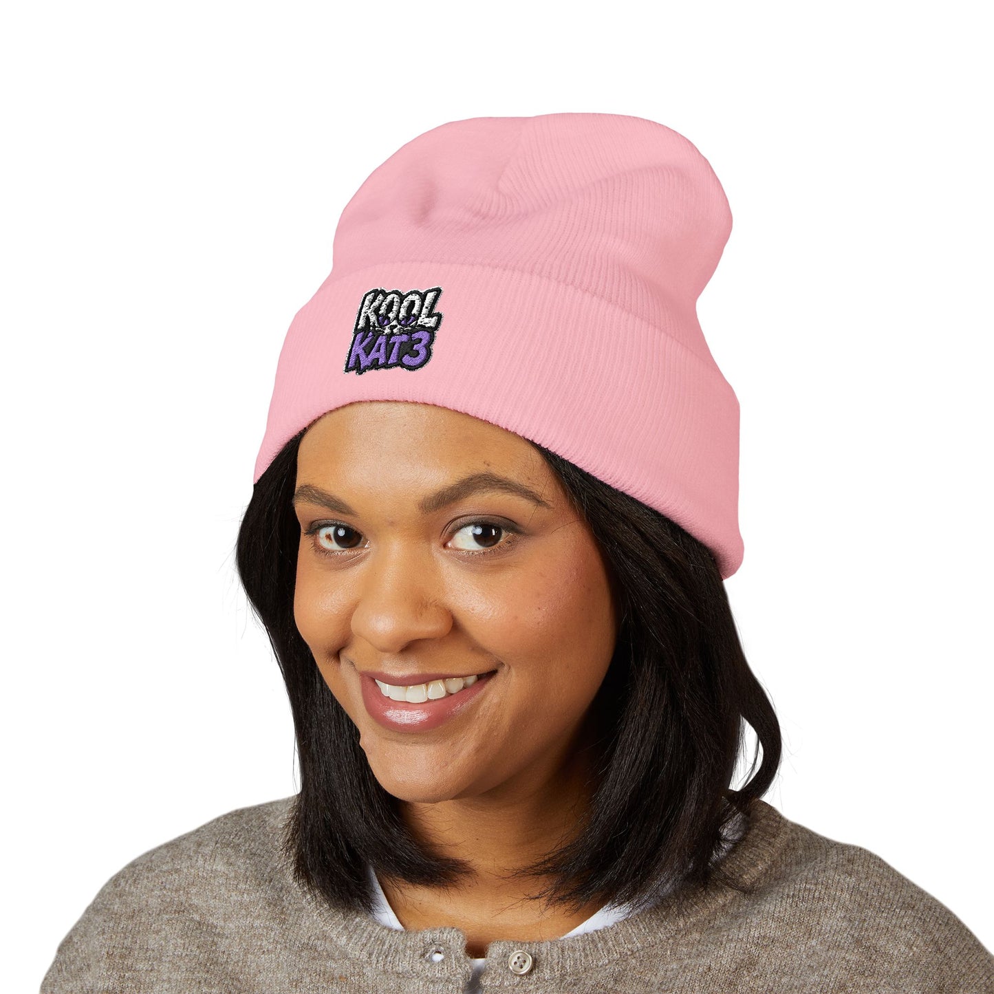 Embroidered "Kool Kat3" Cuffed Beanie — Cozy Streetwear Knit Hat