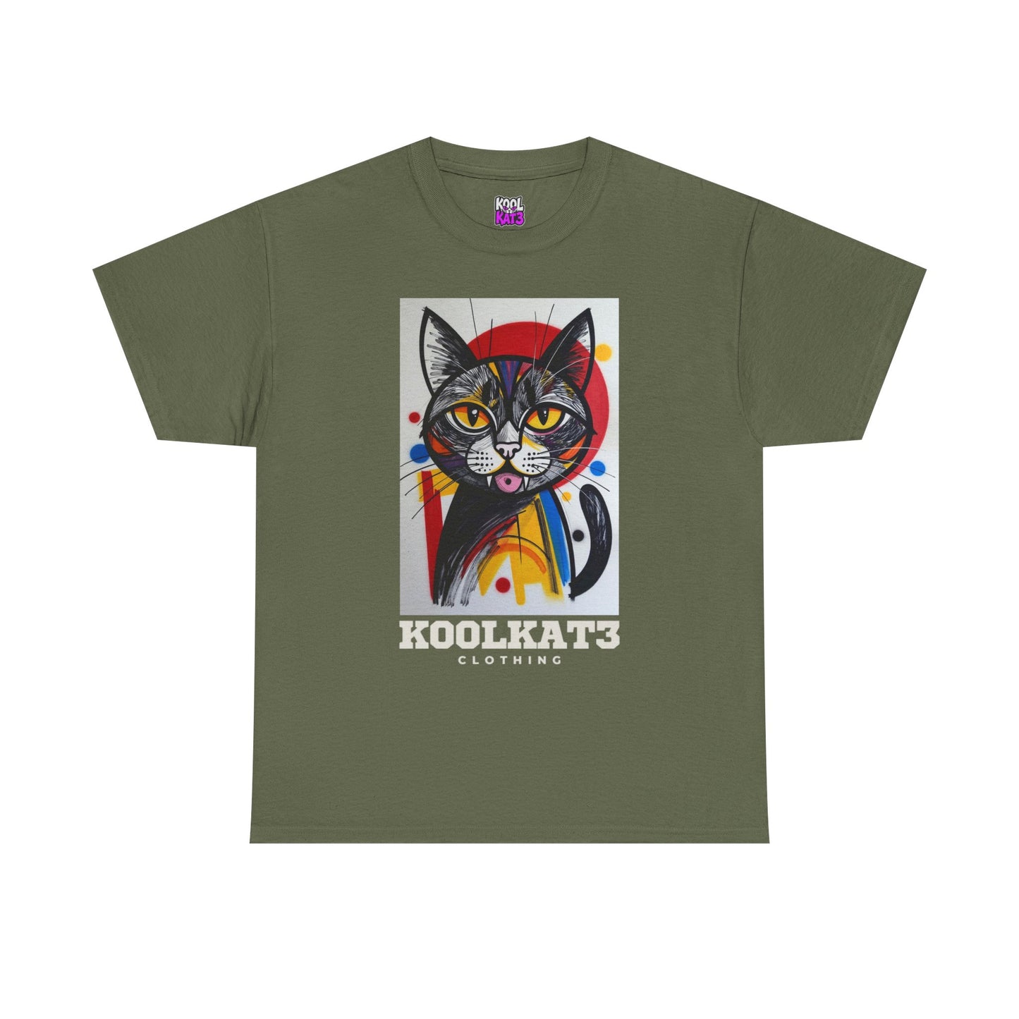 Cat Portrait T‑Shirt — Colorful KoolKat3 Graphic Tee