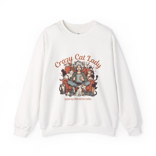 Crewneck Sweatshirt — "Crazy Cat Lady" Illustrated Cat Lover Sweater