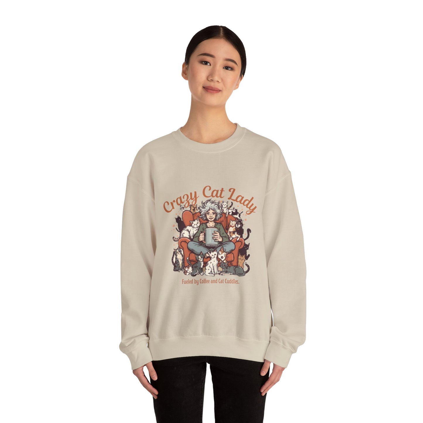 Crewneck Sweatshirt — "Crazy Cat Lady" Illustrated Cat Lover Sweater