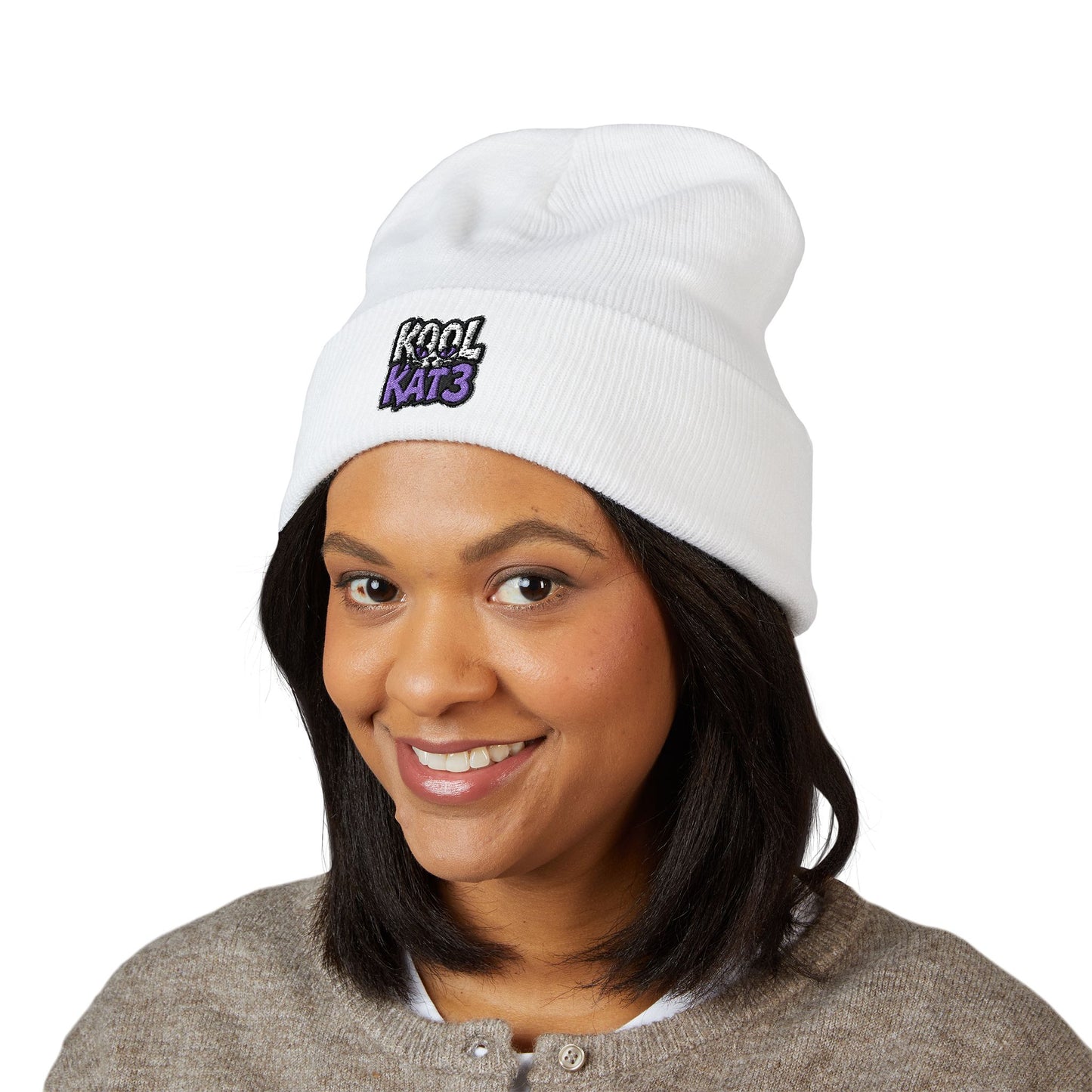 Embroidered "Kool Kat3" Cuffed Beanie — Cozy Streetwear Knit Hat