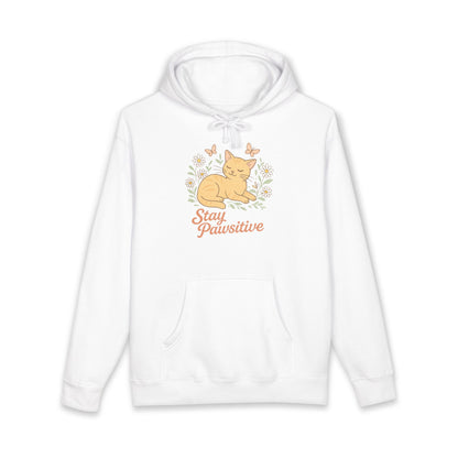 Cat Hoodie - "Stay Pawsitive" Cute Floral Cat Graphic Pullover