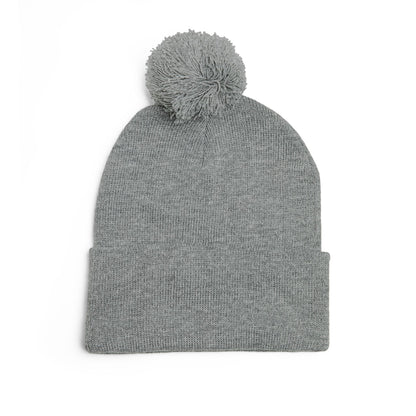 Kool Kat Embroidered Pom-Pom Knit Cap — Gray Winter Beanie