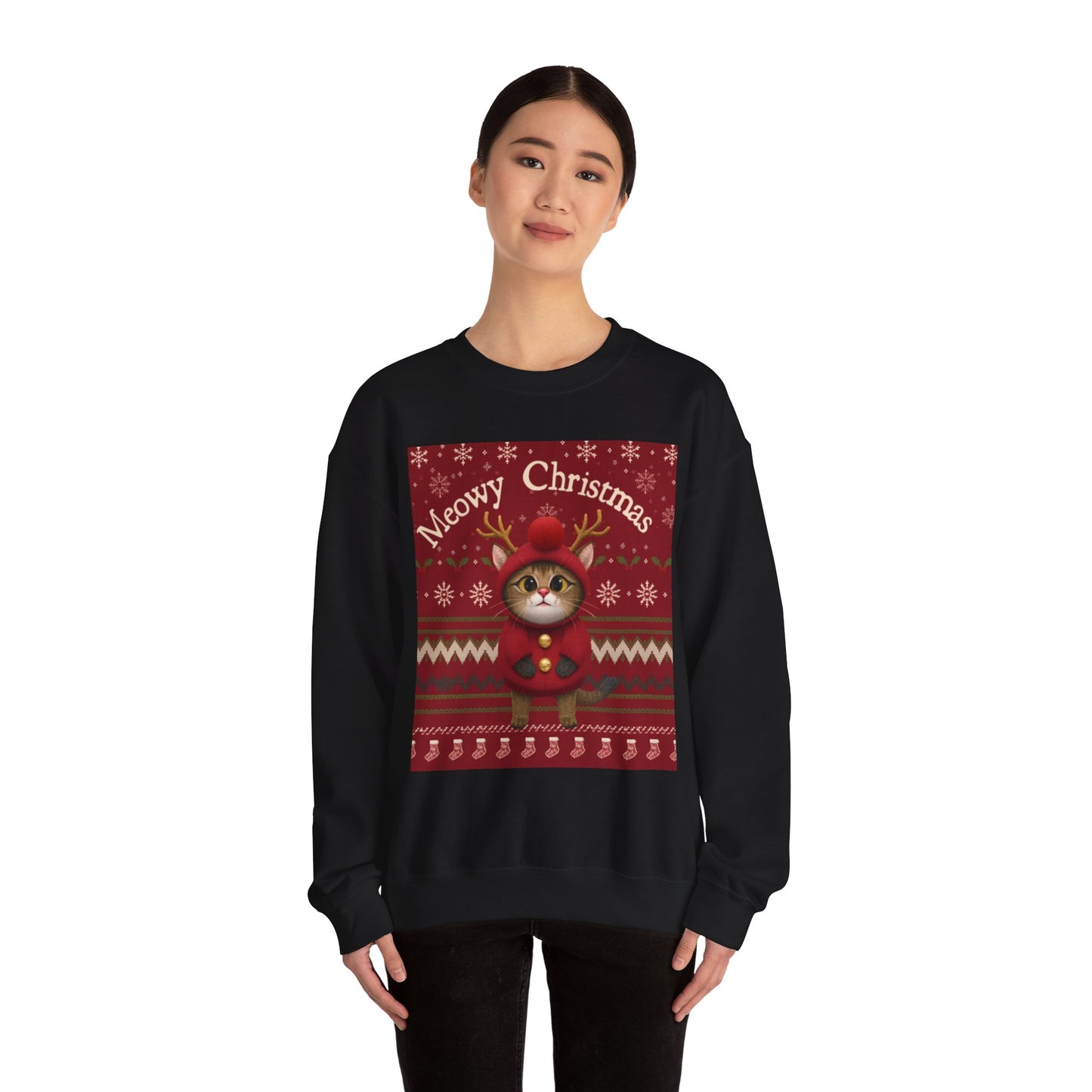 Meowy Christmas Crewneck Sweatshirt for Cat Lovers