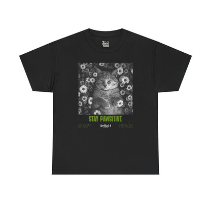 Cat Poster Tee — "Stay Pawsitive" Floral Cat Graphic T-Shirt